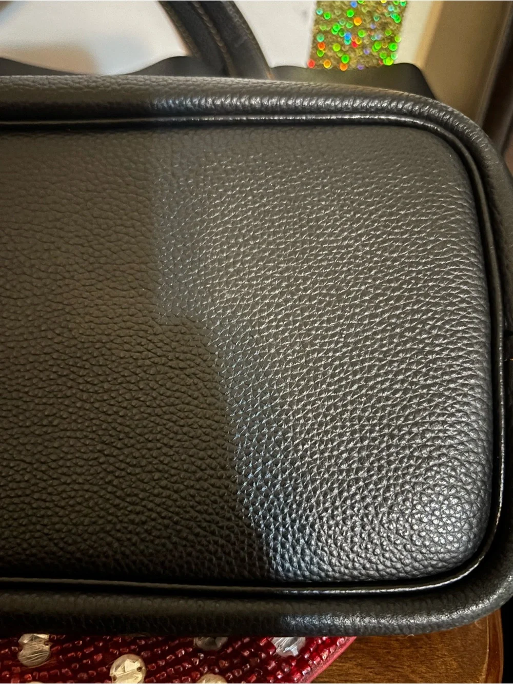 Coach Black Leather Tote with Tan Leather Tag